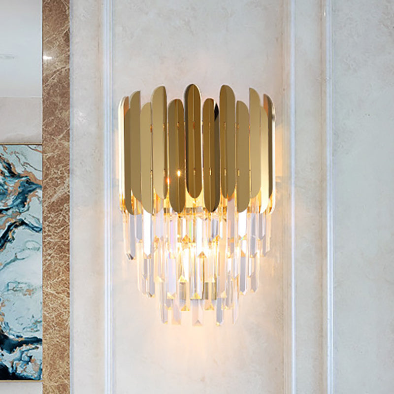 Thomasequestrian | Stacked Wall Light – Modernist Brass Metal Lamp with Clear Crystal Block