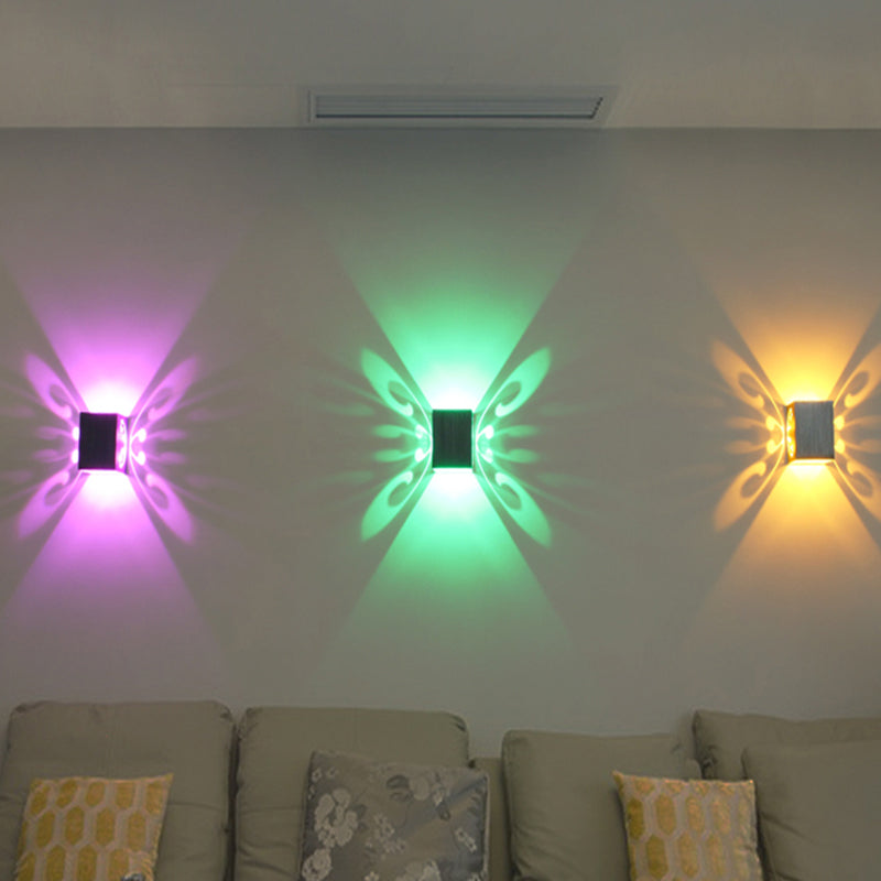 Thomasequestrian | Modernist LED Wall Lamp - Chrome Butterfly with Aluminum Shade, RGB Light