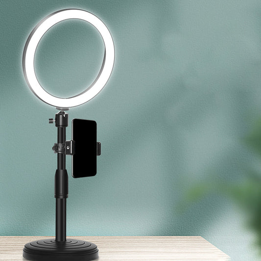 Thomasequestrian | Minimalist Circular Makeup Lamp – USB LED Fill Light with Metal Phone Holder, Black