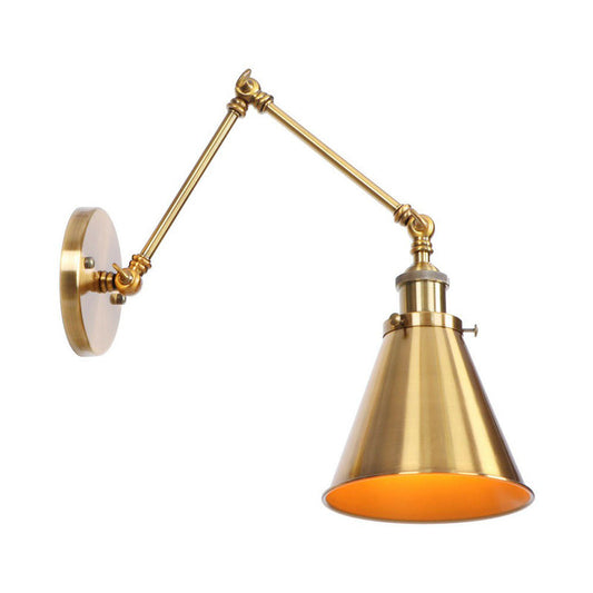 Thomasequestrian | Iron Brass Wall Lighting – Antique Swing Arm Wall Lamp with Scalloped/Horn/Cone Shade (6" / 8" Width)