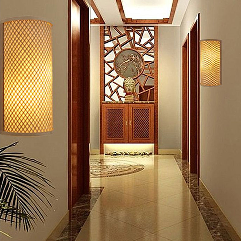 Thomasequestrian | Half-Cylindrical Flush Mount Wall Lamp - Minimalist Bamboo Hallway Light in Beige