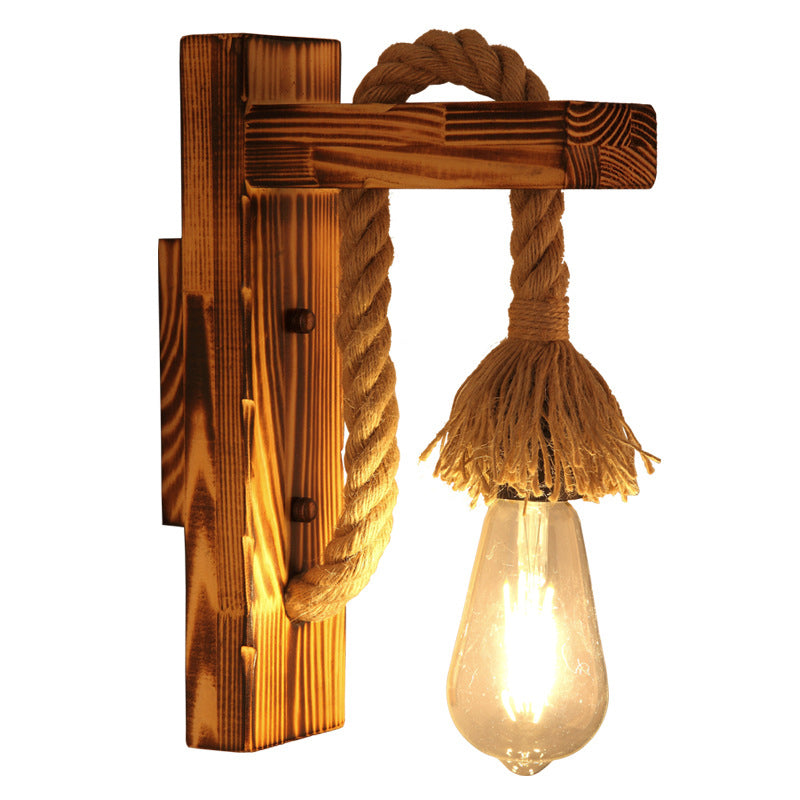 Thomasequestrian | Wood Wall Mounted Light – Industrial Brown Rectangular Rope Light Fixture