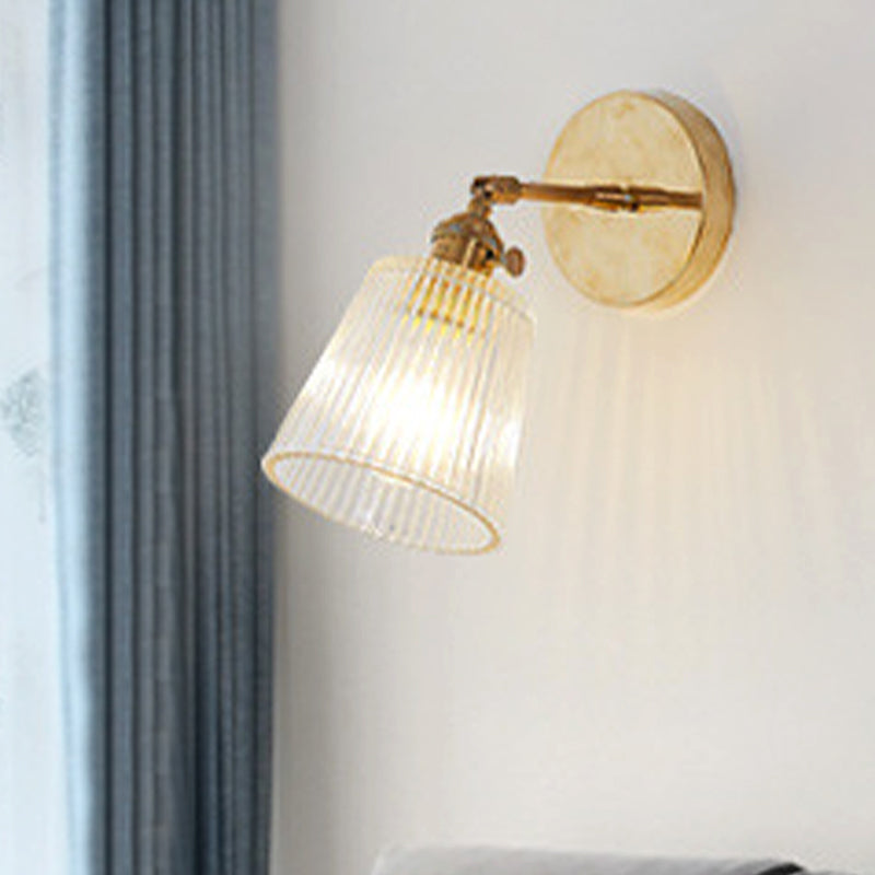Thomasequestrian | Ribbed Glass Wall Lamp – Industrial Brass Cone Light Fixture for Living Room