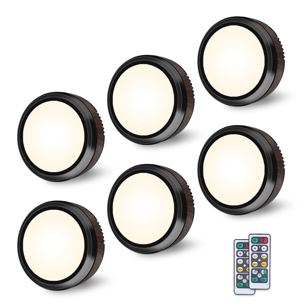 Thomasequestrian | Remote Control LED Puck Light – Dimmable Battery-Operated Under Cabinet Light, 6 Pack Natural White