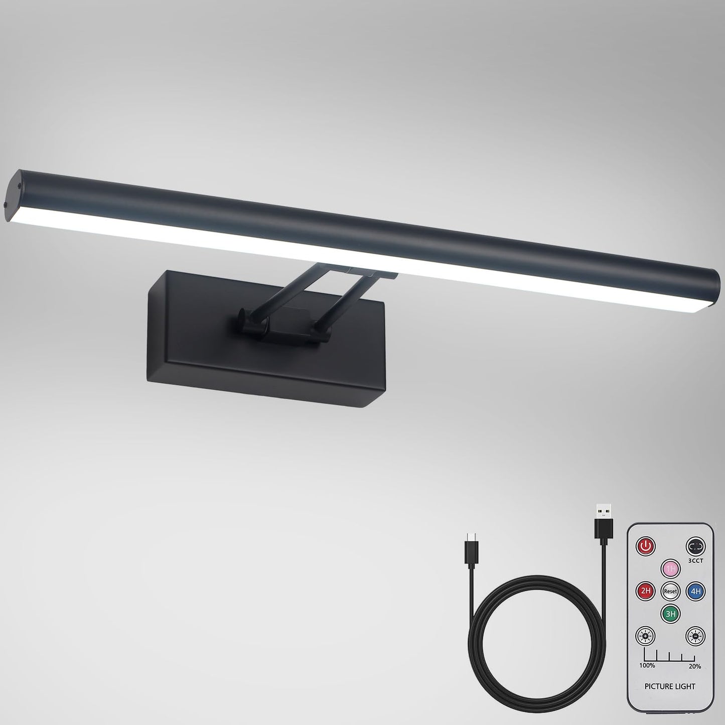 Thomasequestrian | Picture Light – 13.5" Art Lighting, Battery Operated with Remote & 3CCT, Black