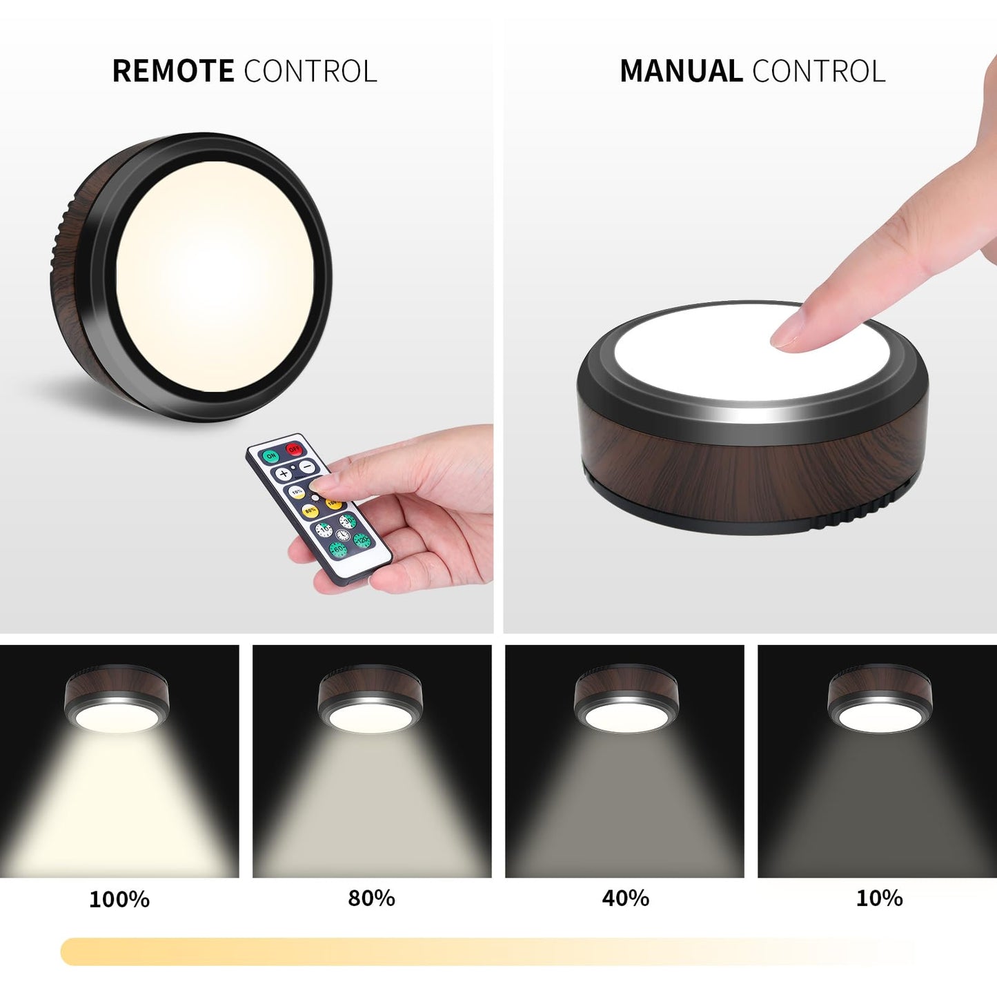 Thomasequestrian | Remote Control LED Puck Light – Dimmable Battery-Operated Under Cabinet Light, 6 Pack Natural White