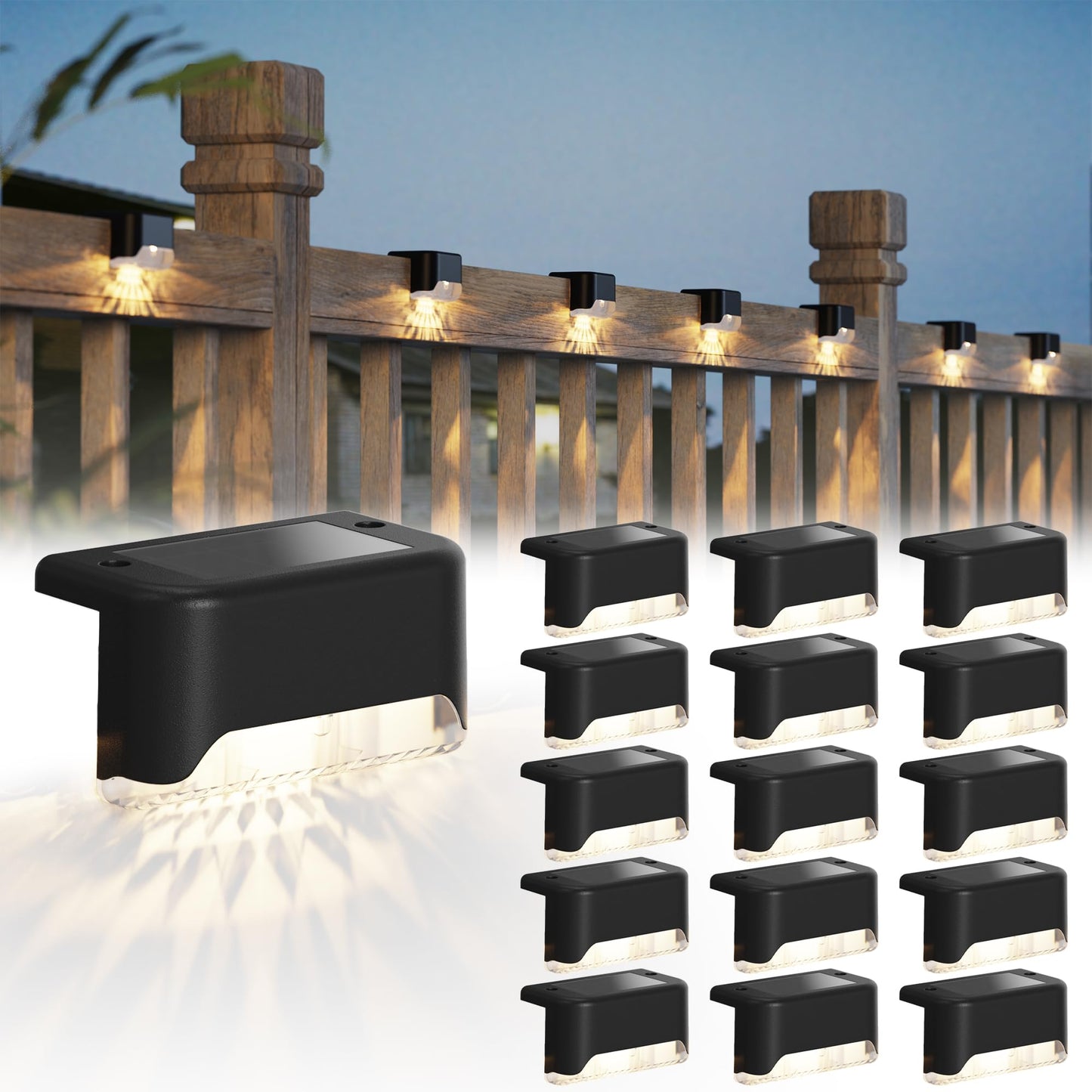 Thomasequestrian | 16 Pack Solar Deck Light – Weatherproof LED Fence Light for Garden & Terrace, Black