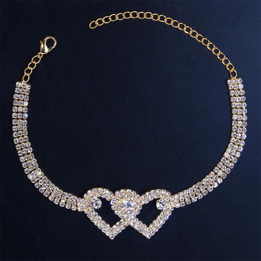 Thomas Equestrian | Fashion Rhinestone Double Heart Anklet