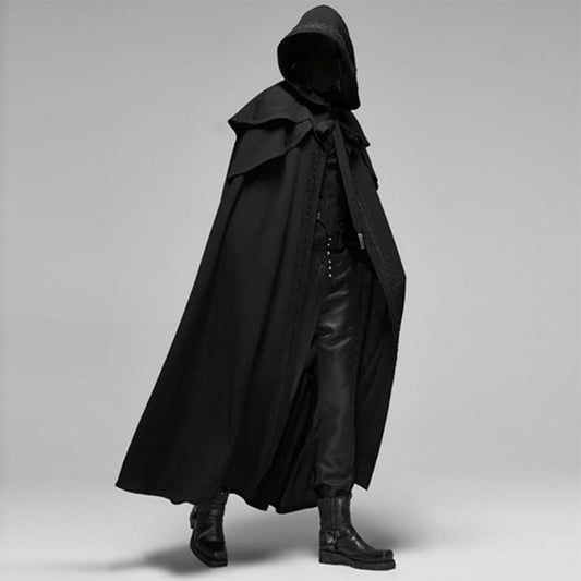 Thomasequestrian | Unisex Hooded Cloak – Gothic Velvet Cape in Black for Cosplay & Medieval Costume