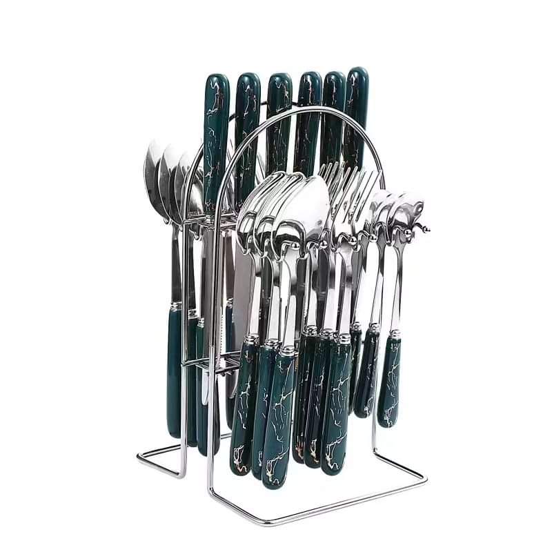 Thomasequestrian | 24-Piece Cutlery Set – Green Handled Stainless Steel Flatware for Home & Kitchen
