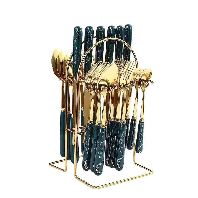 Thomasequestrian | 24-Piece Cutlery Set – Green Handled Stainless Steel Flatware for Home & Kitchen