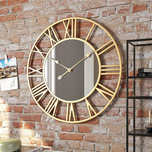 Thomasequestrian | Metal Vintage Large Size Wall Clock with Mirror - 39cm