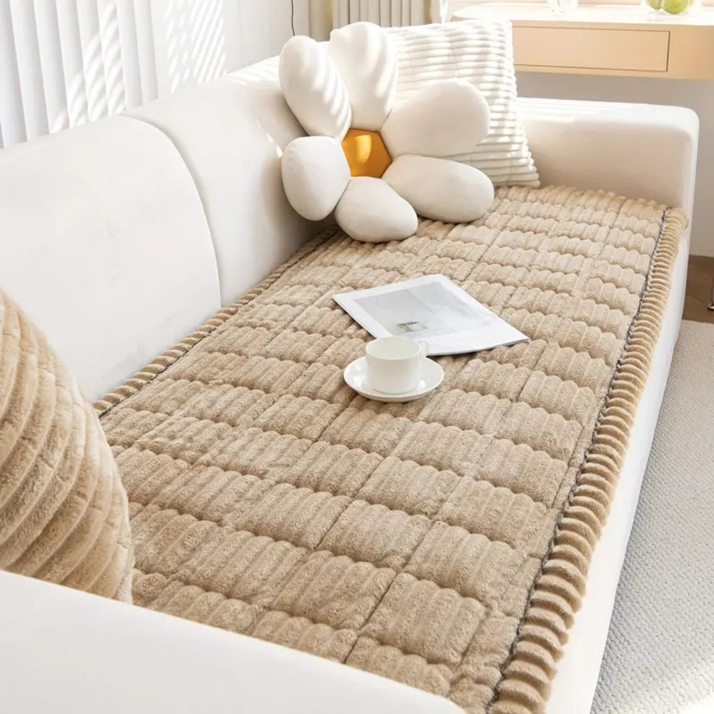 Thomasequestrian | Plush Pleated Edges Sofa Cover – Soft Stretch Couch Protector for Living Room