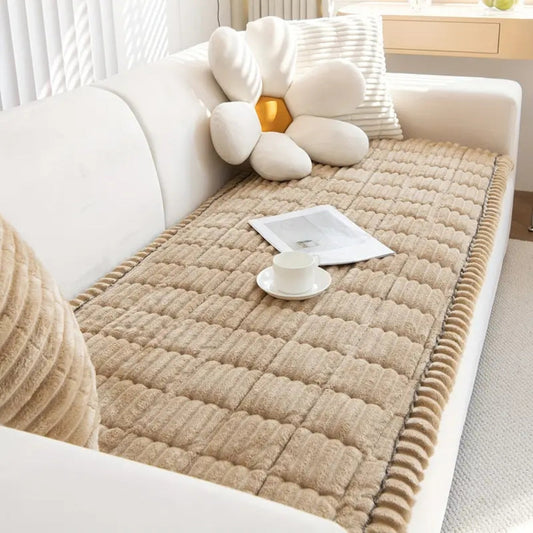 Thomasequestrian | Plush Pleated Edges Sofa Cover – Soft Stretch Couch Protector for Living Room