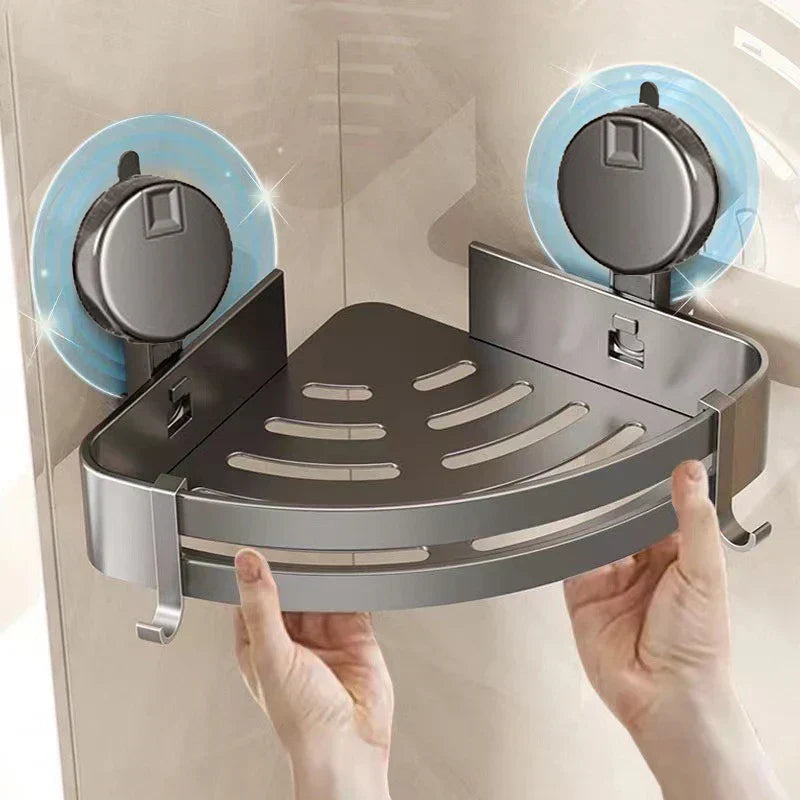 Thomasequestrian | No-Drill Suction Powered Corner Bathroom Organizer – Space-Saving Shower Storage Rack