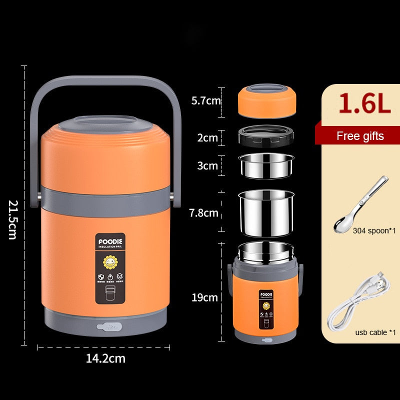 Thomasequestrian | USB Heated Lunch Box – 304 Stainless Steel Portable Food Warmer for Work & Travel
