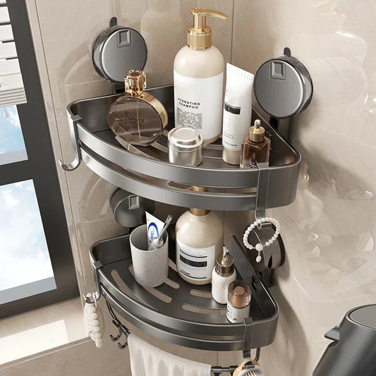 Thomasequestrian | No-Drill Suction Powered Corner Bathroom Organizer – Space-Saving Shower Storage Rack