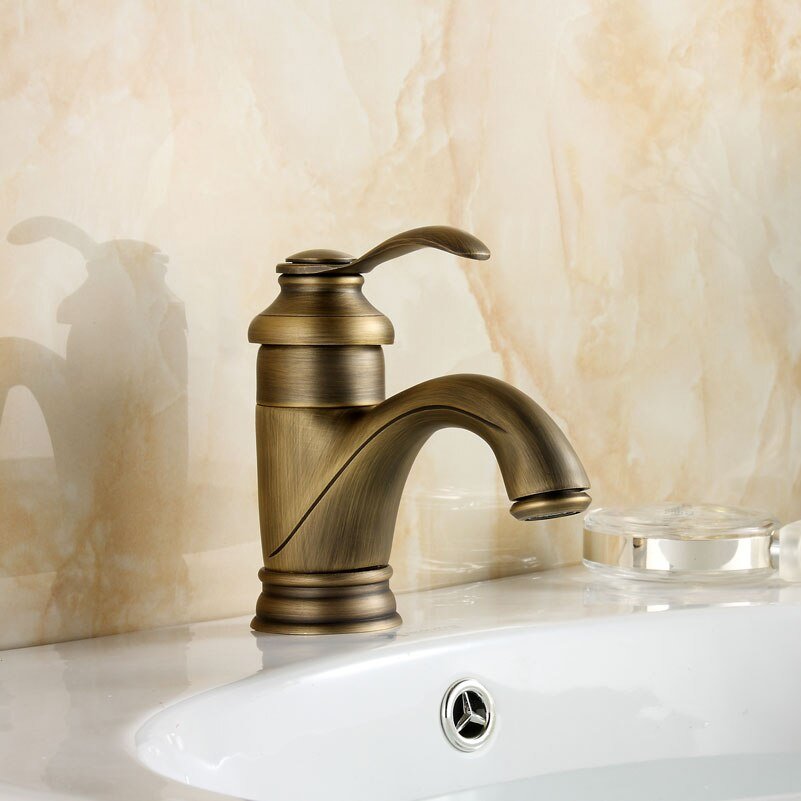 Thomasequestrian | Antique Brass Bathroom Faucet – Vintage Sink Mixer Tap with Cross Handles