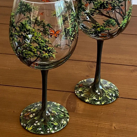 Thomasequestrian | Hand Painted Four Seasons Tree Wine Glasses – Unique Art Crystal Stemware Set