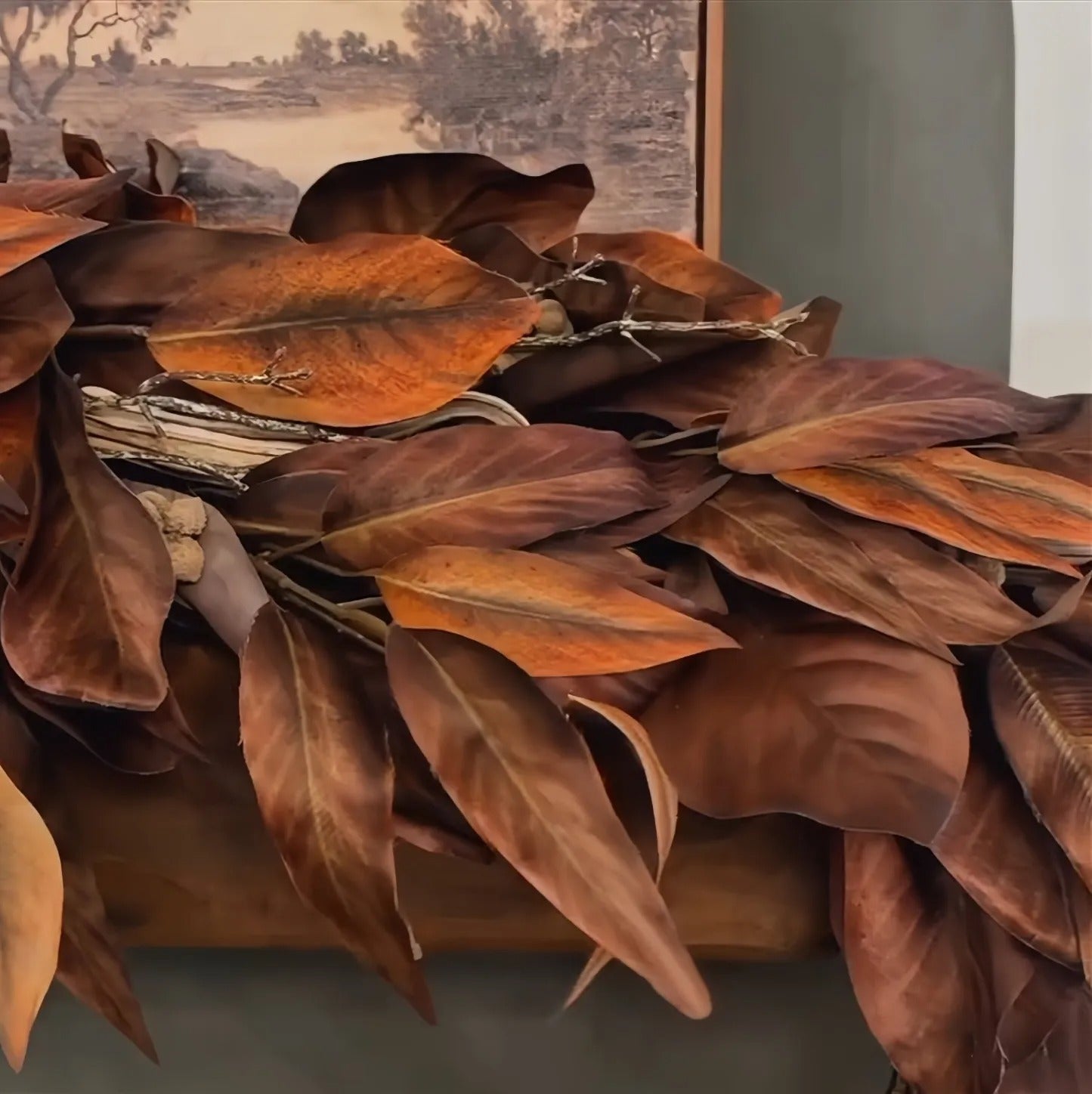 Thomasequestrian | Brown Magnolia Leaf Garland – Realistic Autumn Decoration for Indoor & Covered Outdoor Use