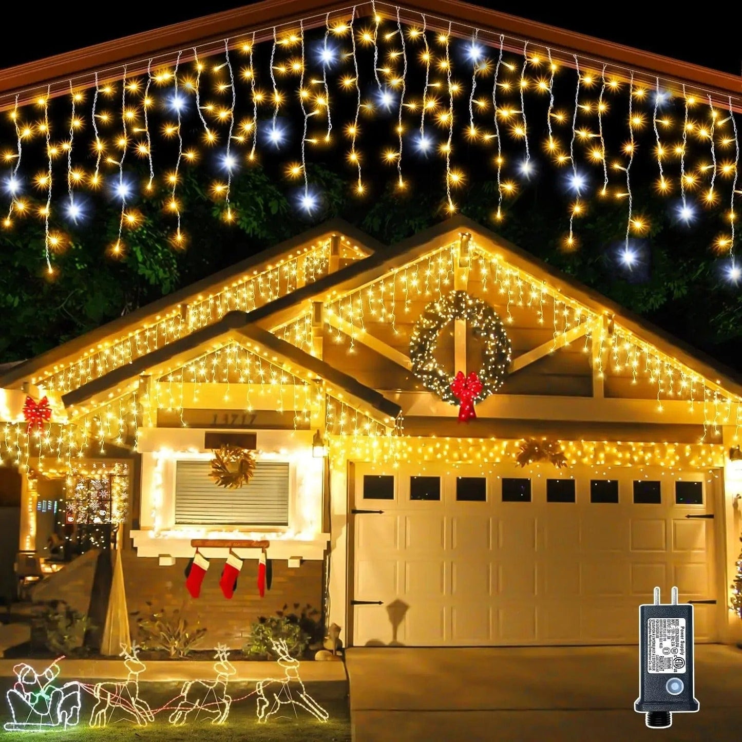 Thomasequestrian | Twinkling Icicle String LED Lights - Warm White & Cool White, Extendable for Indoor & Outdoor Holiday Decor