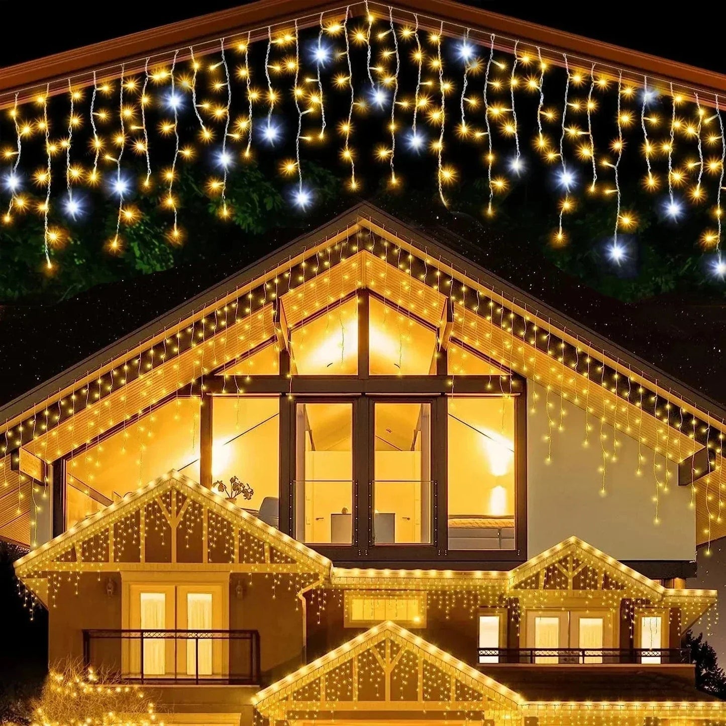 Thomasequestrian | Twinkling Icicle String LED Lights - Warm White & Cool White, Extendable for Indoor & Outdoor Holiday Decor
